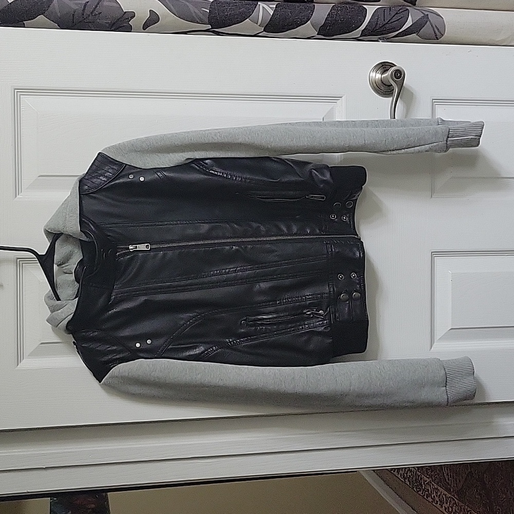 Vegan Leather / Cotton Colorblock Moto Biker Jacket